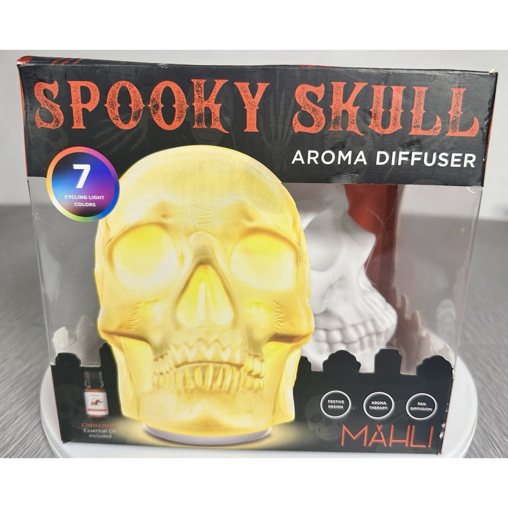Mahli Spooky Skull Aroma Diffuser -7 Cycling Light Colors with Cinnamon Oil-NIB